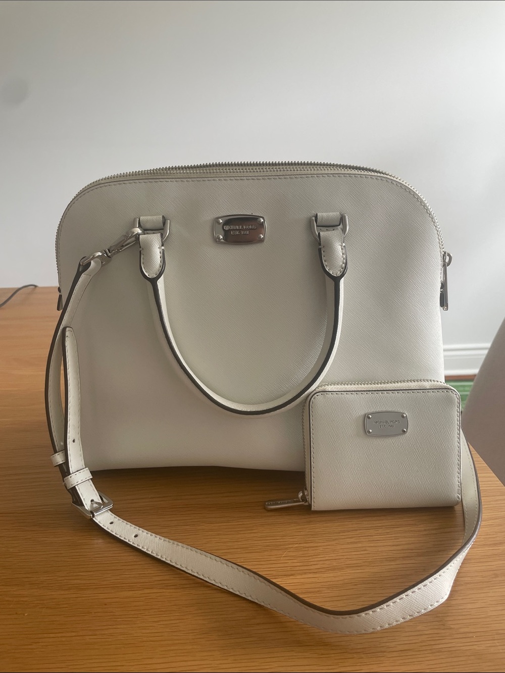 Michael Kors Cream Saffiano Dome Satchel with Matching Wallet